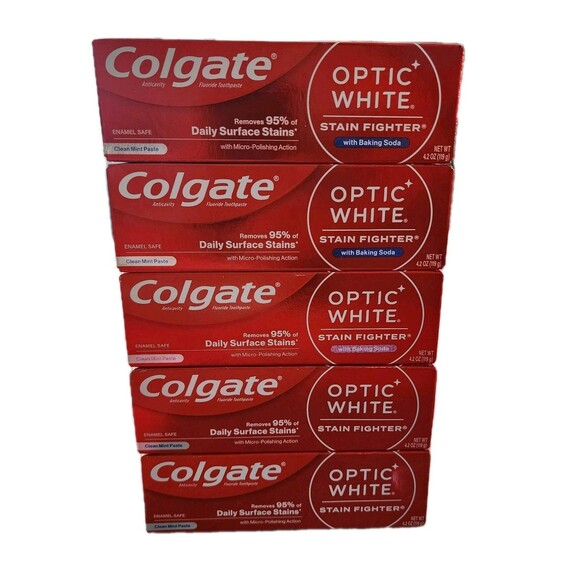 5x Colgate Optic White Stain Fighter Toothpast Fresh Mint Gel 4.2oz - Picture 1 of 3